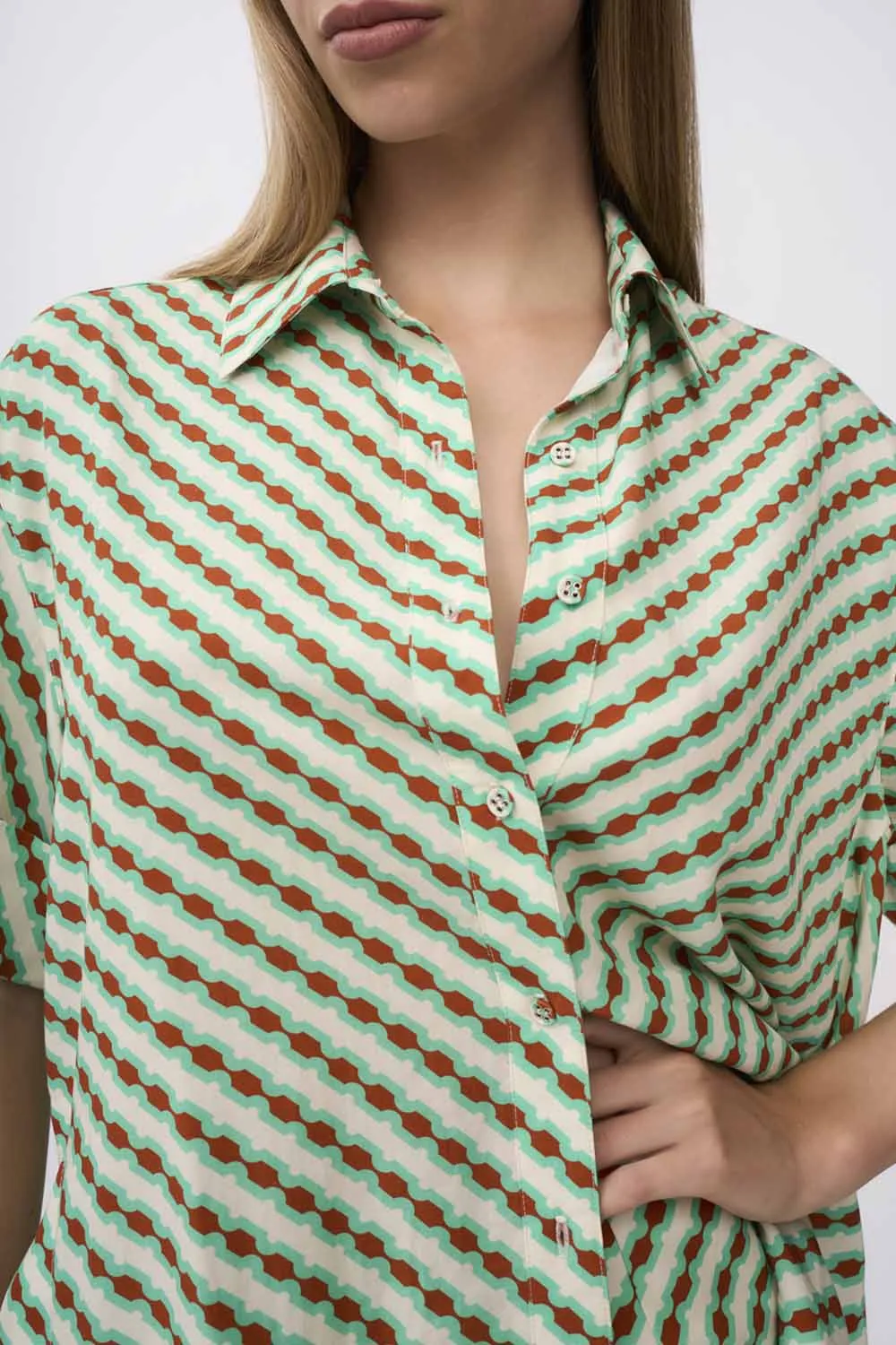 Geo Stripe Shirt - Green Brown Multi