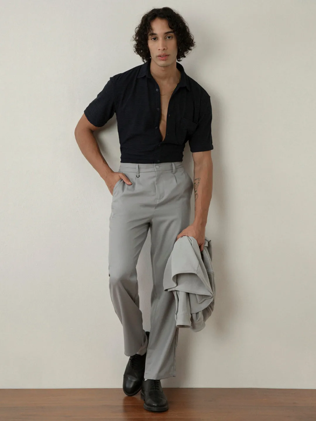 Grey Plain Smart Trousers