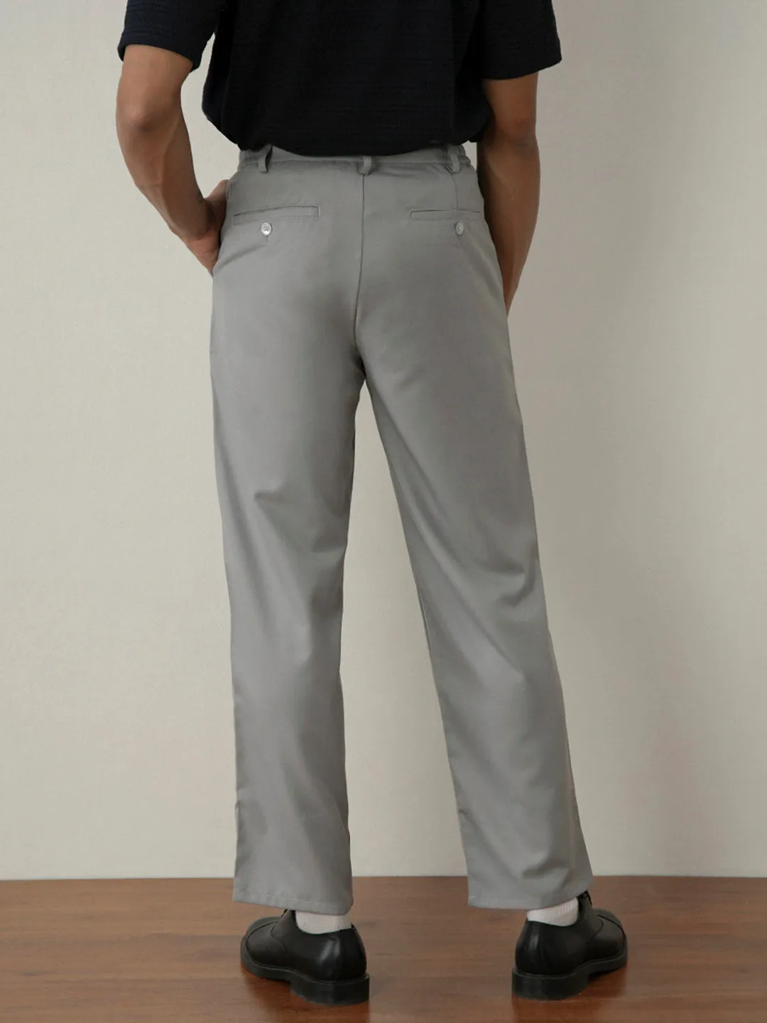 Grey Plain Smart Trousers