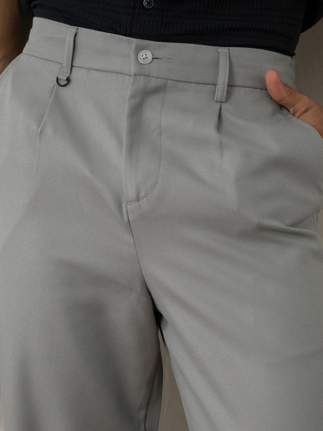 Grey Plain Smart Trousers