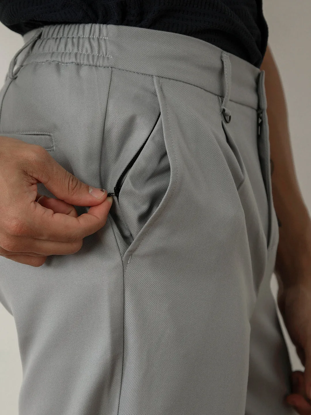 Grey Plain Smart Trousers