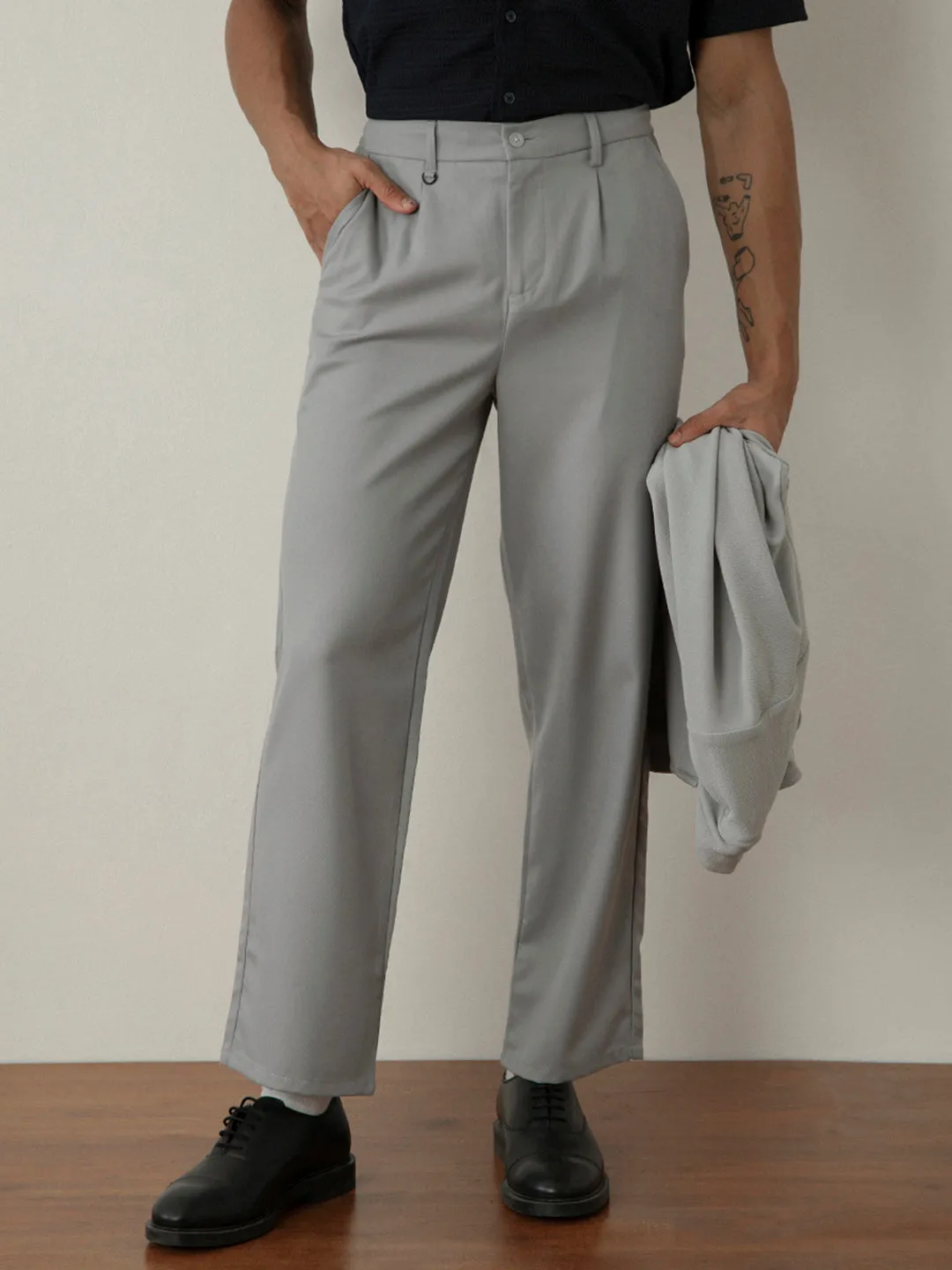 Grey Plain Smart Trousers