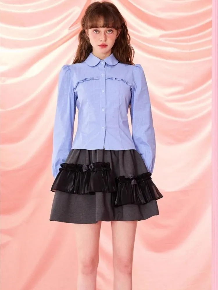 Half Skirt Bowknot Bubble Sleeve Set【s0000006965】