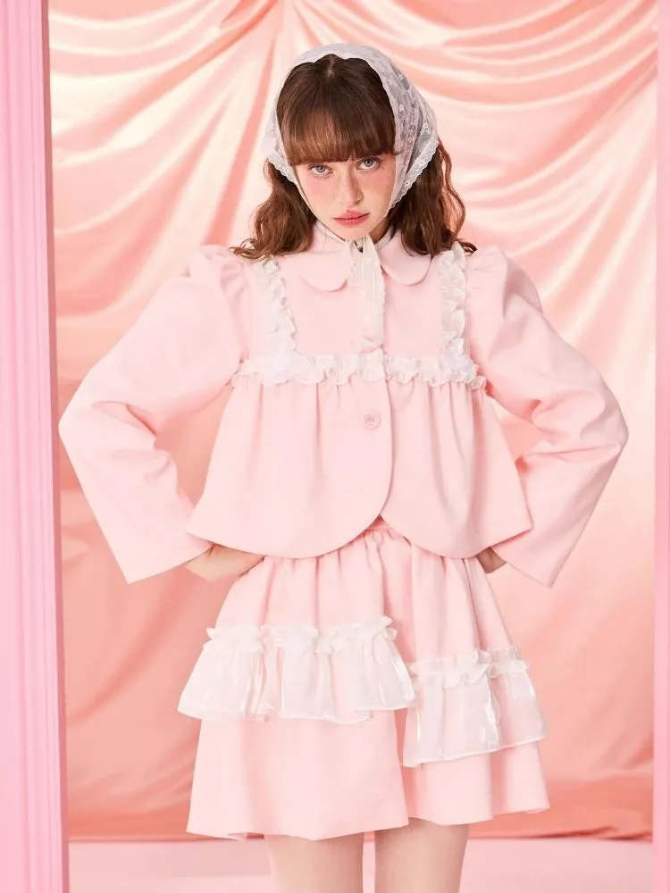 Half Skirt Bowknot Bubble Sleeve Set【s0000006965】