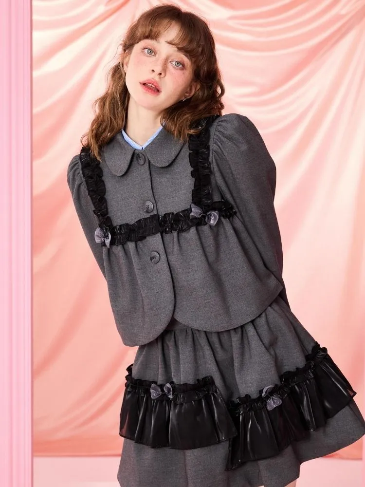 Half Skirt Bowknot Bubble Sleeve Set【s0000006965】