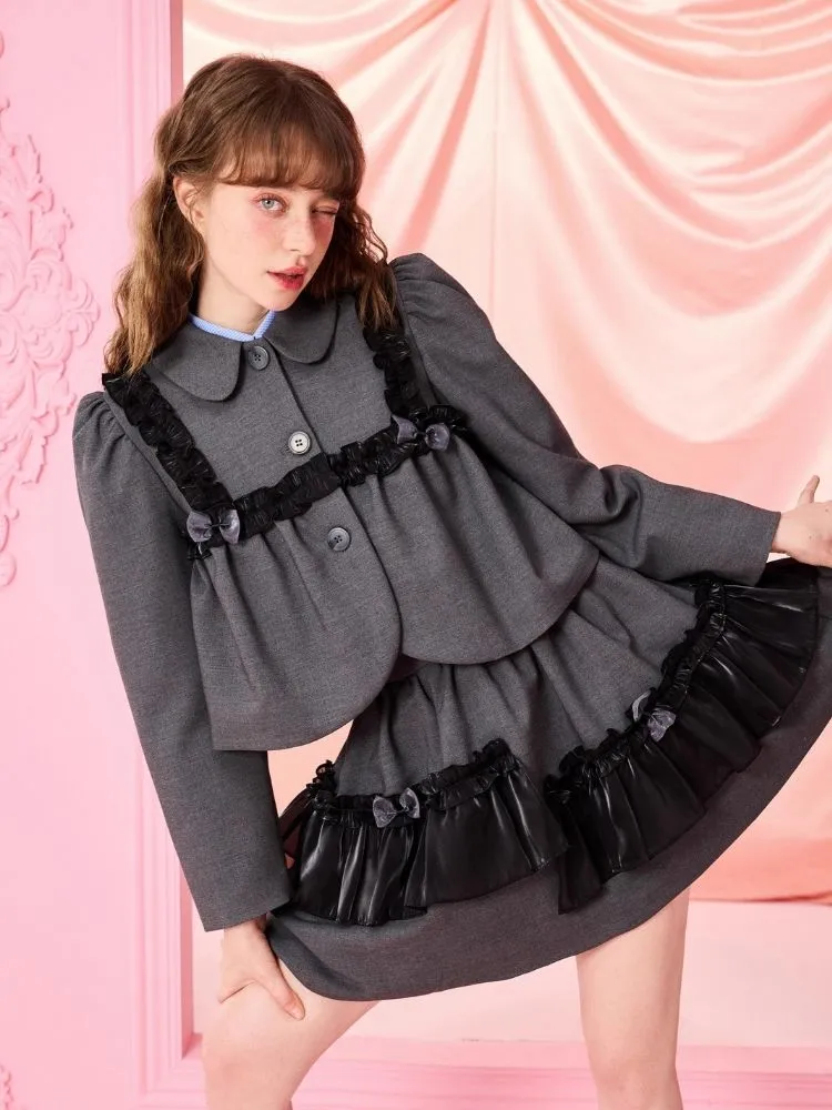 Half Skirt Bowknot Bubble Sleeve Set【s0000006965】