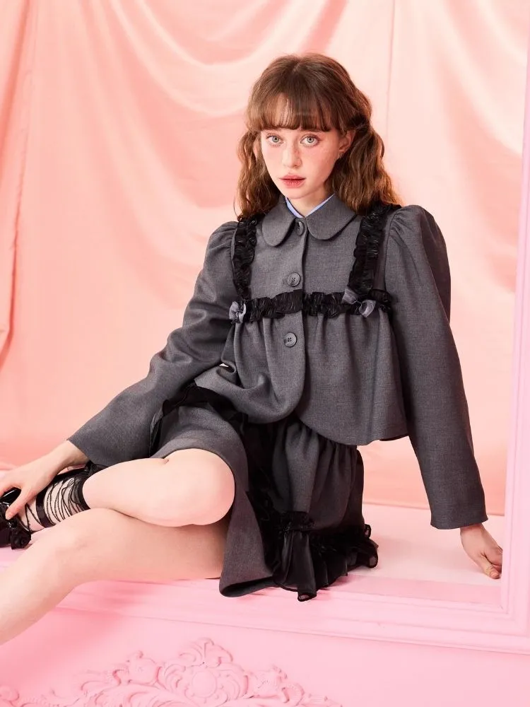 Half Skirt Bowknot Bubble Sleeve Set【s0000006965】