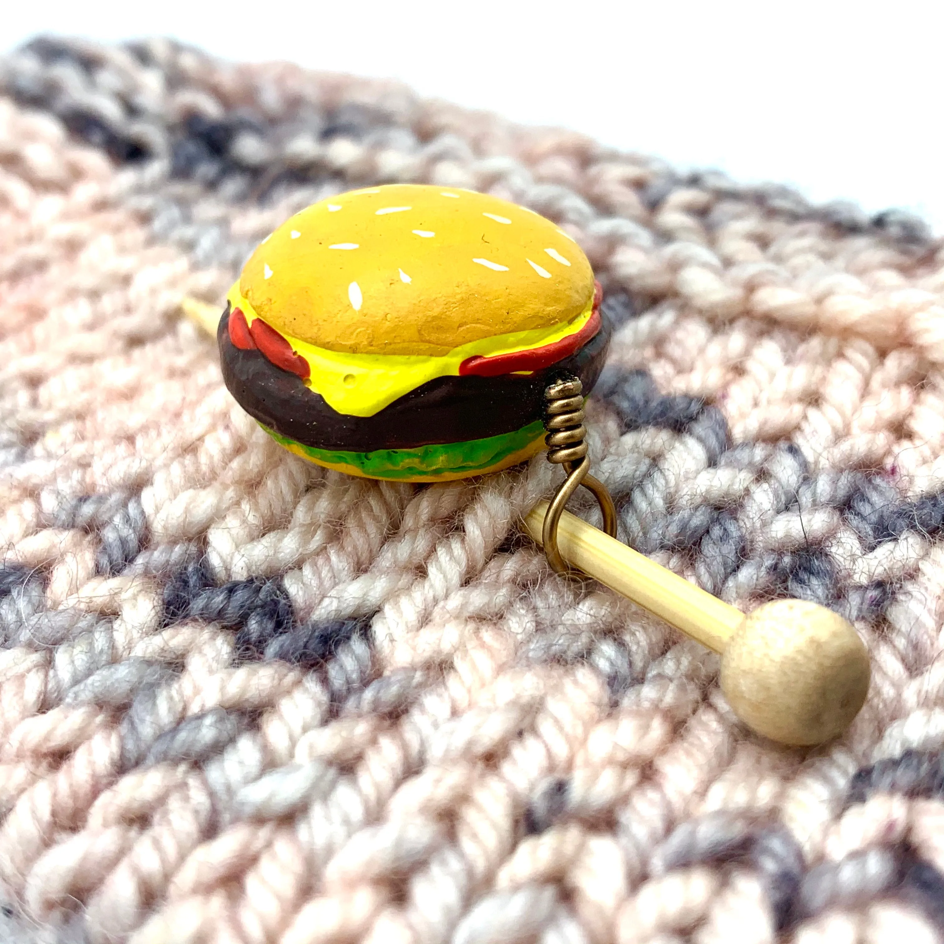 Hand Painted Ceramic Shawl Pin ~ Cheeseburger