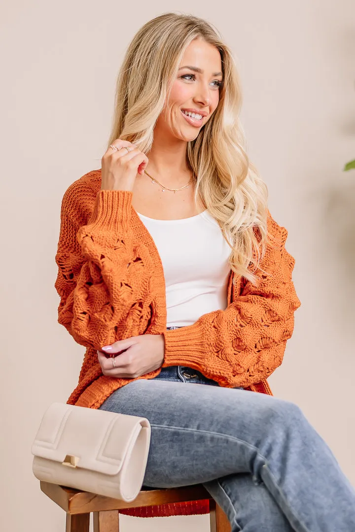 Hello Pumpkin Bubble Sleeve Cardigan | Orange