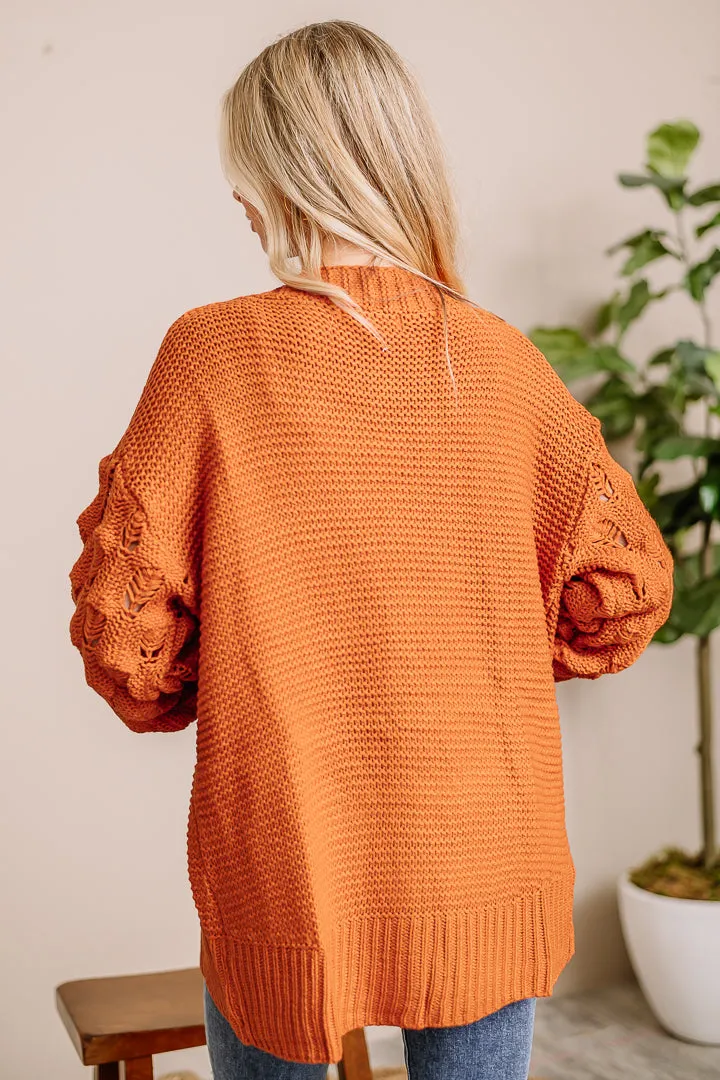 Hello Pumpkin Bubble Sleeve Cardigan | Orange