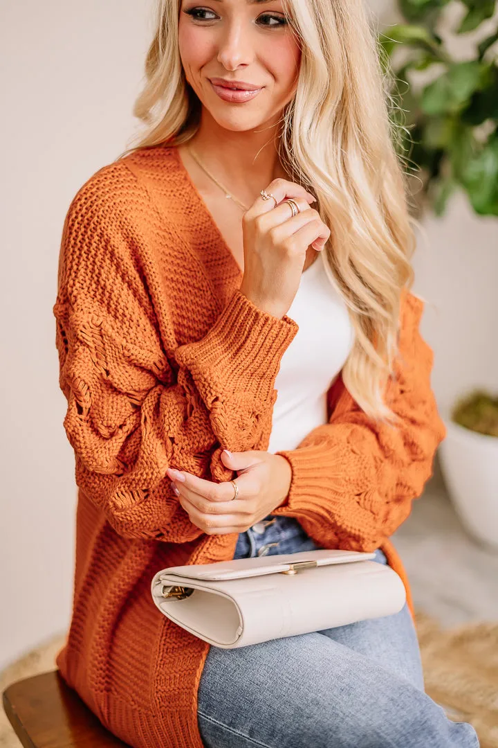 Hello Pumpkin Bubble Sleeve Cardigan | Orange