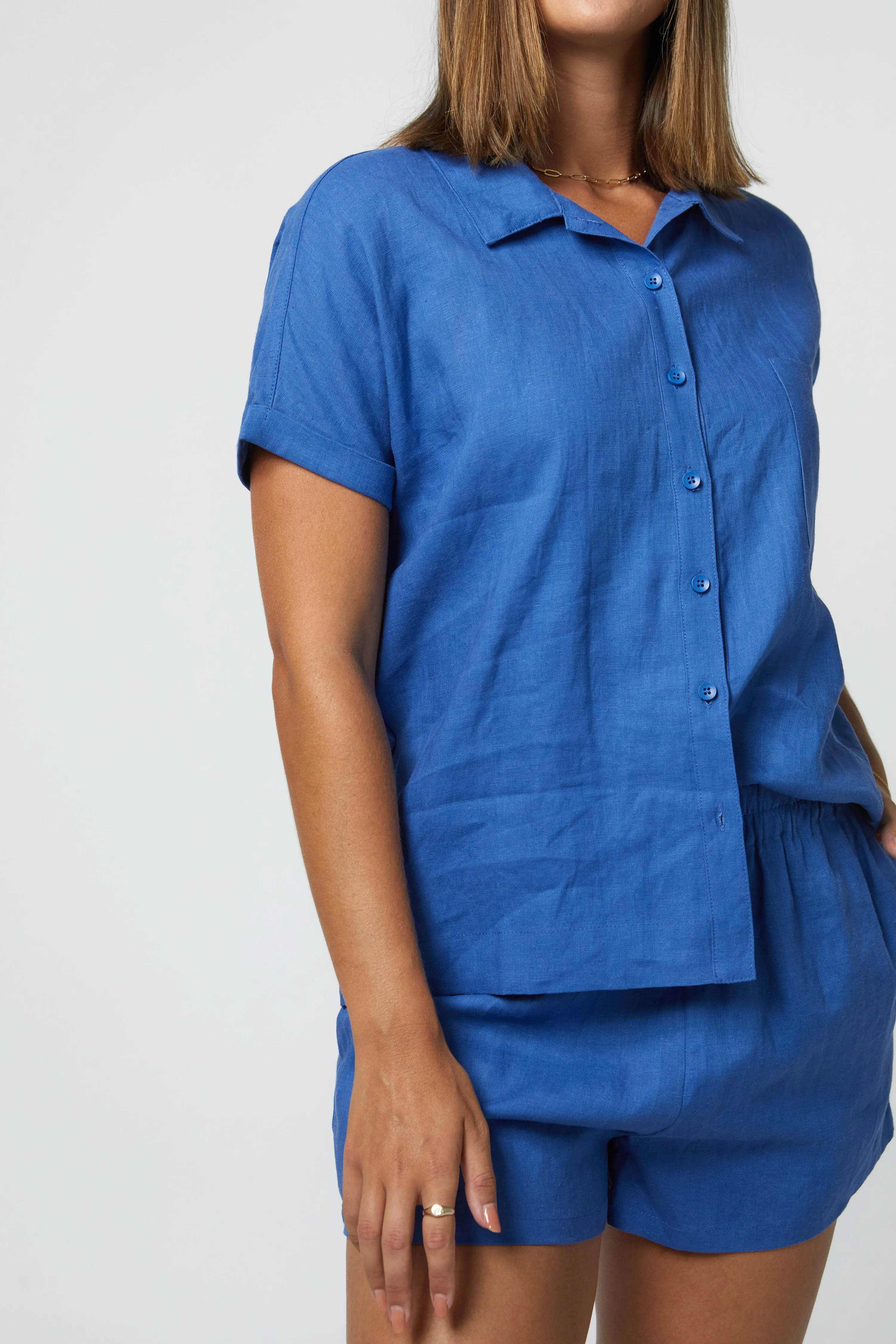 JUDE S/S LINEN SHIRT - COBALT