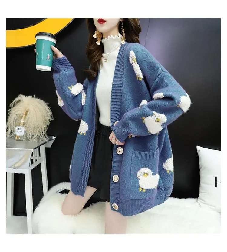 Knitted Sheep Print Cardigan