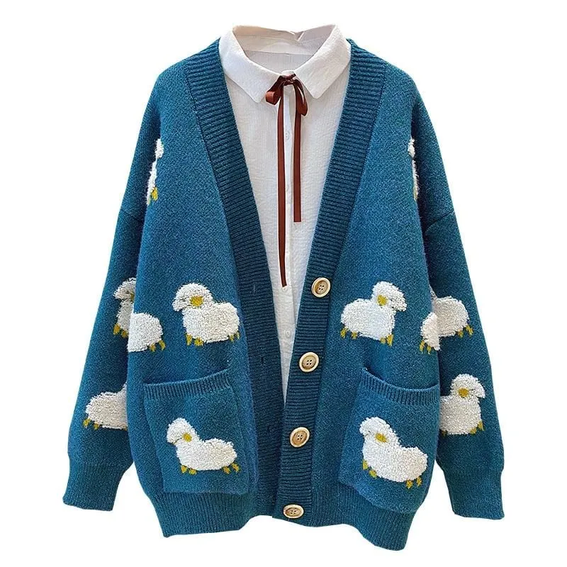 Knitted Sheep Print Cardigan