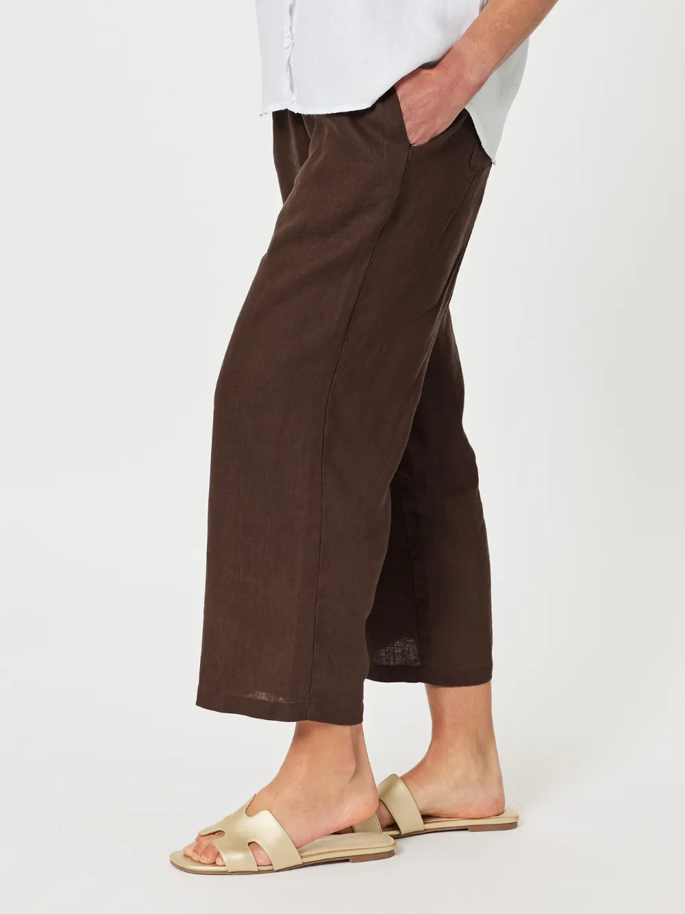 Lara Linen Wide Leg Pant - Chocolate