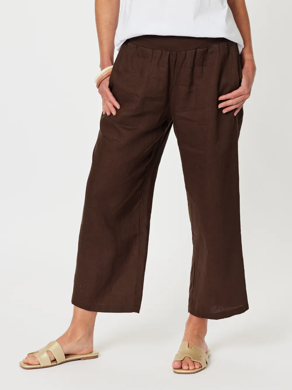 Lara Linen Wide Leg Pant - Chocolate