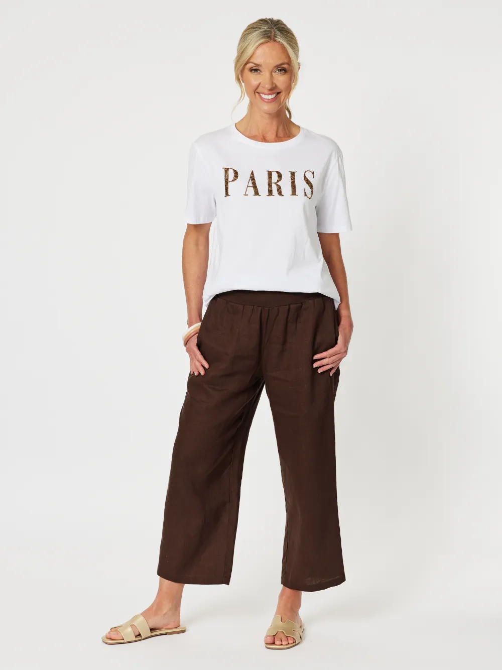 Lara Linen Wide Leg Pant - Chocolate