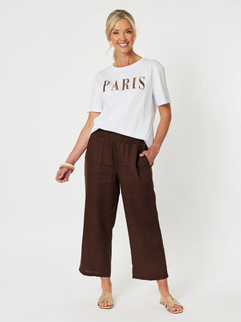 Lara Linen Wide Leg Pant - Chocolate