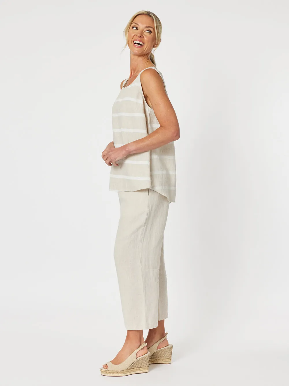 Lara Linen Wide Leg Pant - Natural