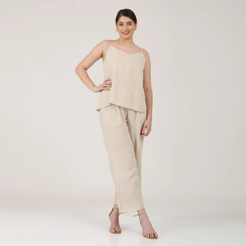 Linen Co Ord Set for Women | Beige | Slip Top & Pants