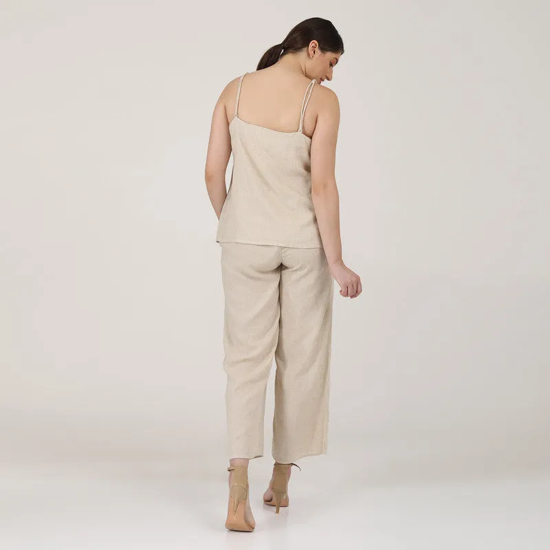 Linen Co Ord Set for Women | Beige | Slip Top & Pants