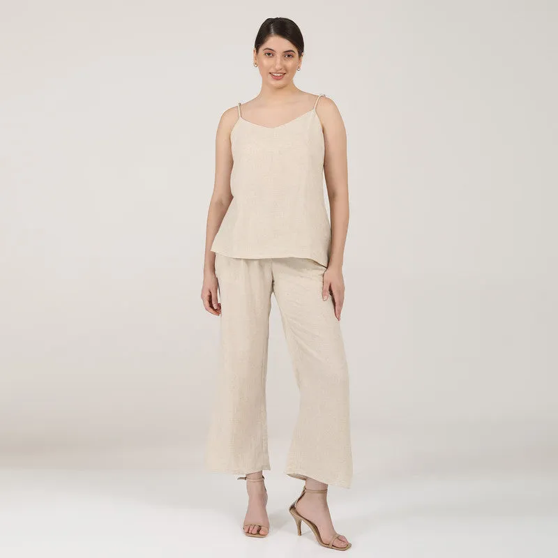 Linen Co Ord Set for Women | Beige | Slip Top & Pants