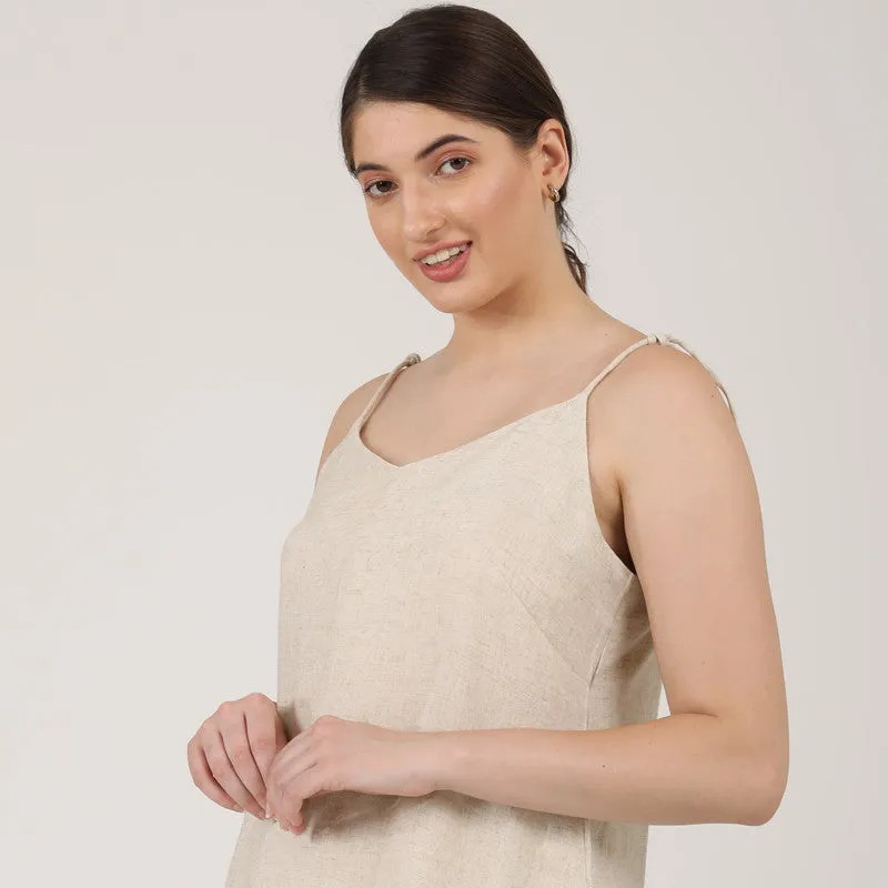 Linen Co Ord Set for Women | Beige | Slip Top & Pants