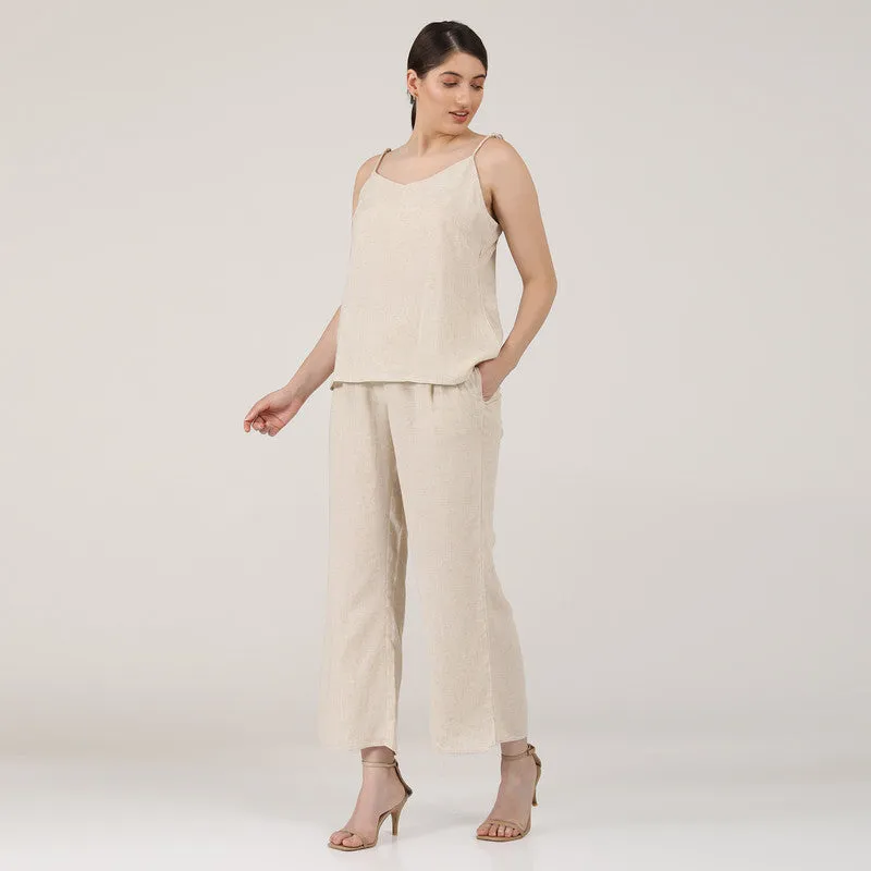 Linen Co Ord Set for Women | Beige | Slip Top & Pants