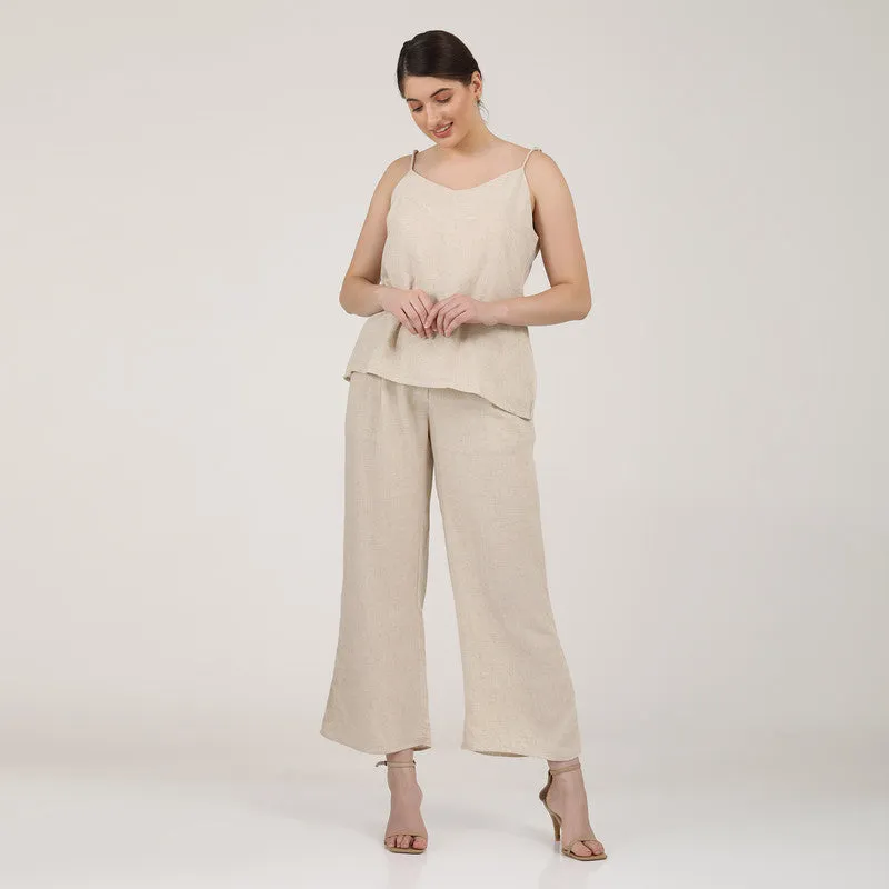 Linen Co Ord Set for Women | Beige | Slip Top & Pants