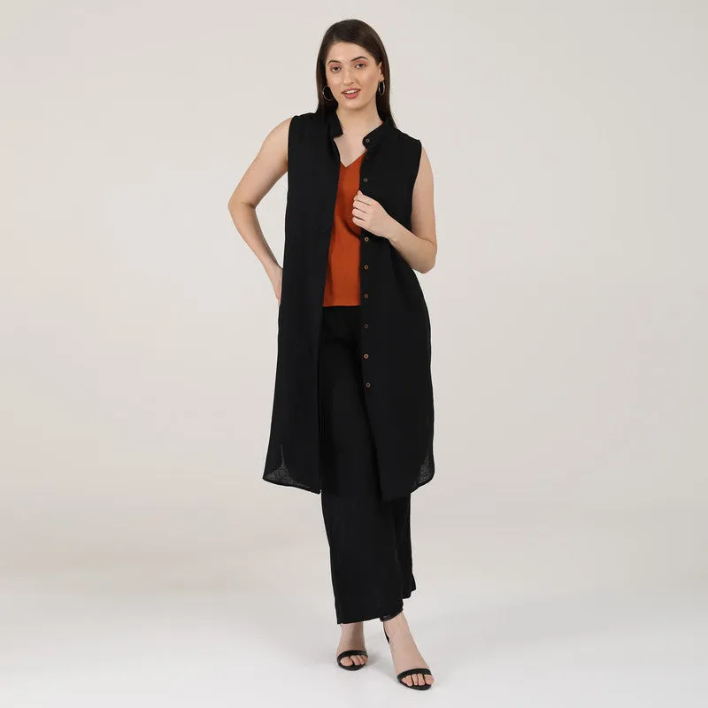 Linen Co Ord Set for Women | Black & Orange | Set of 3