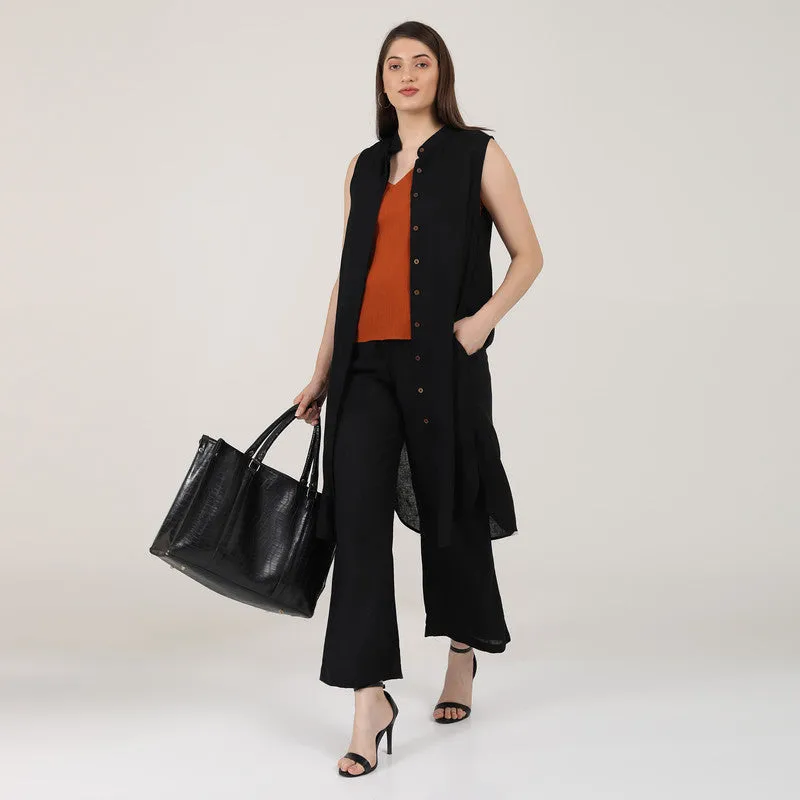 Linen Co Ord Set for Women | Black & Orange | Set of 3