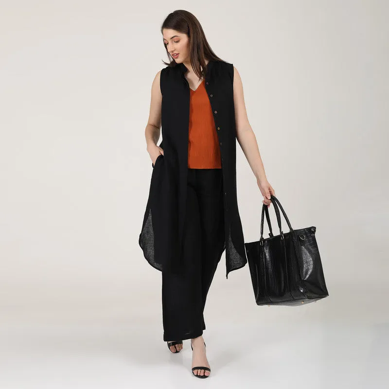 Linen Co Ord Set for Women | Black & Orange | Set of 3