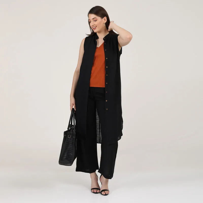 Linen Co Ord Set for Women | Black & Orange | Set of 3