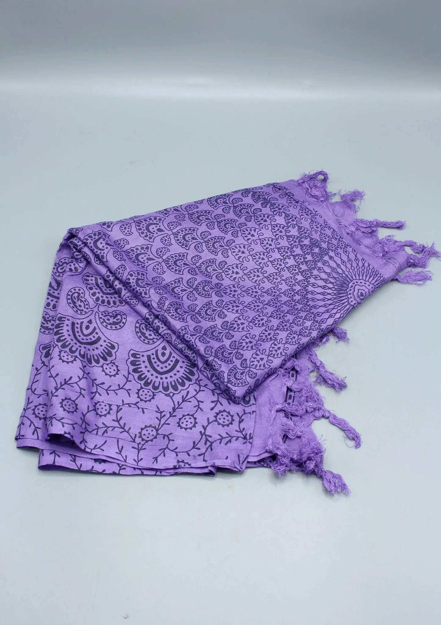 Mandala Printed Pure Cotton Purple Shawl with Furka