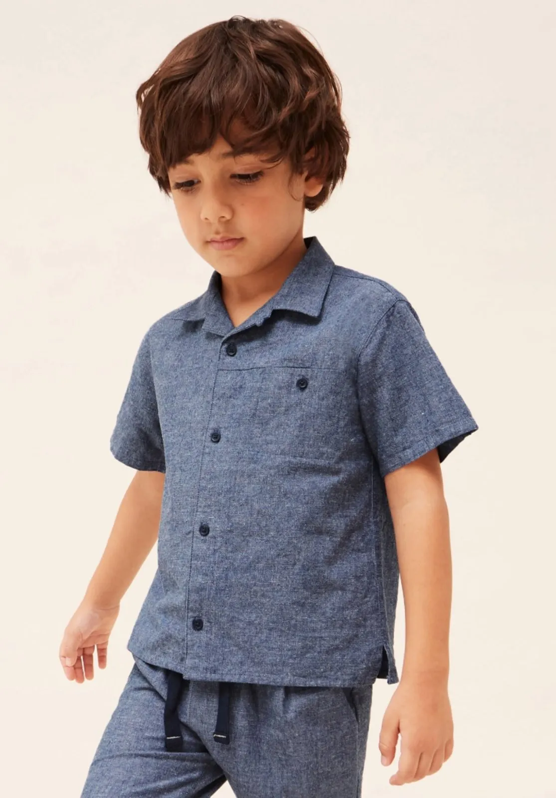 Mayoral Boys Navy Linen Shirt and Shorts Set