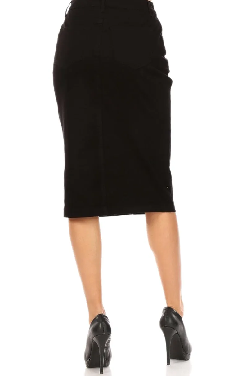 Mid Length Twill Skirt Style 79174 in Black