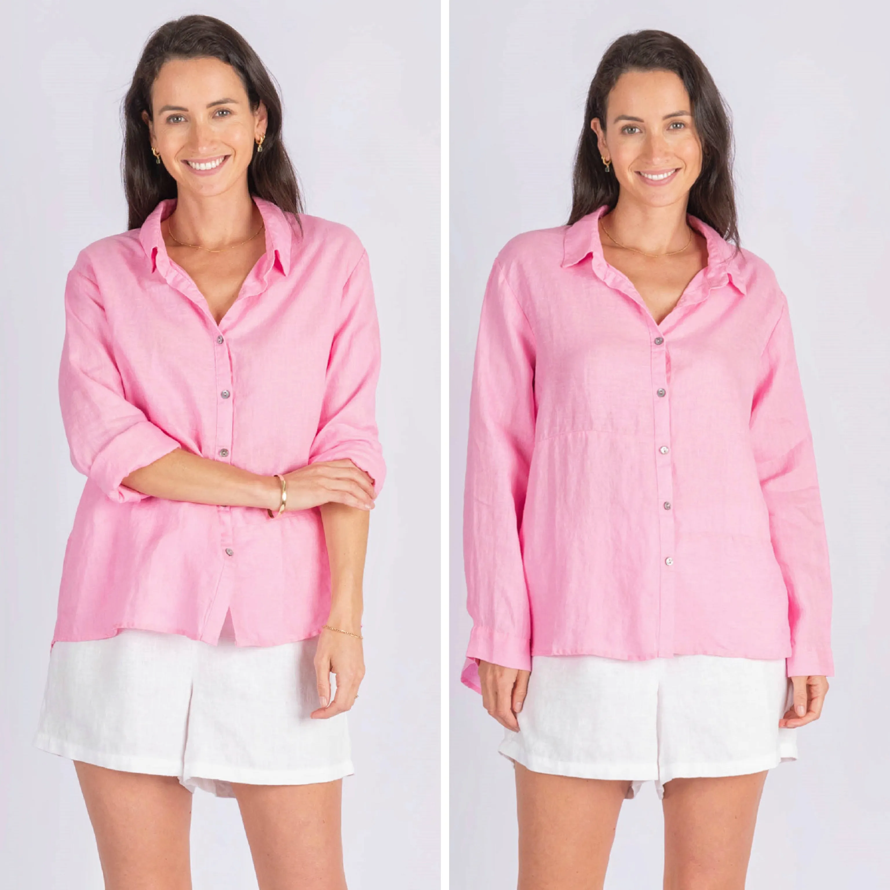 Milla Button through Flamingo Linen Shirt