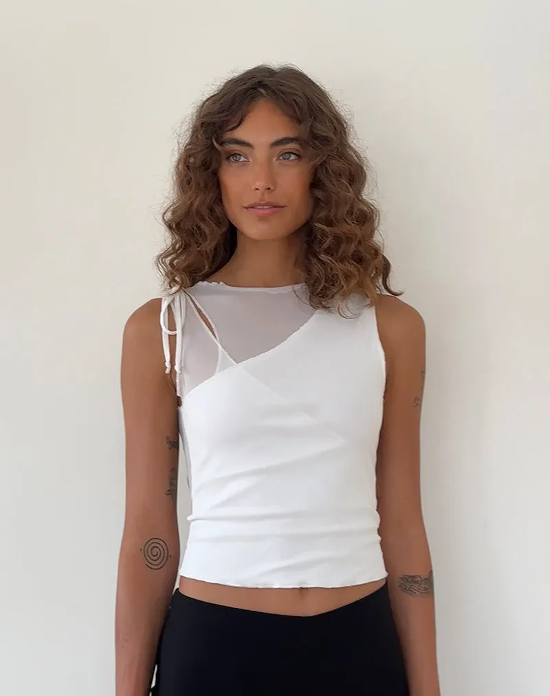 Moni Vest Top in Mesh Ivory