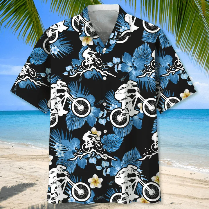 Mountain Bike Nature Hawaiian Shirt, Short Sleeve Summer Vacation Beach Shirts for men