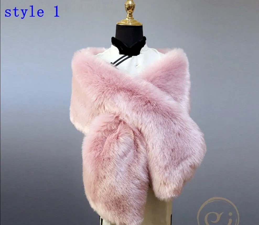 Multiple Colors Faux Fur Wrap Stole Jacket Formal Party Shrug