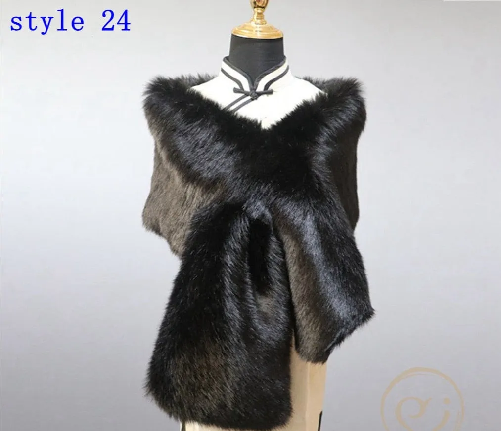 Multiple Colors Faux Fur Wrap Stole Jacket Formal Party Shrug