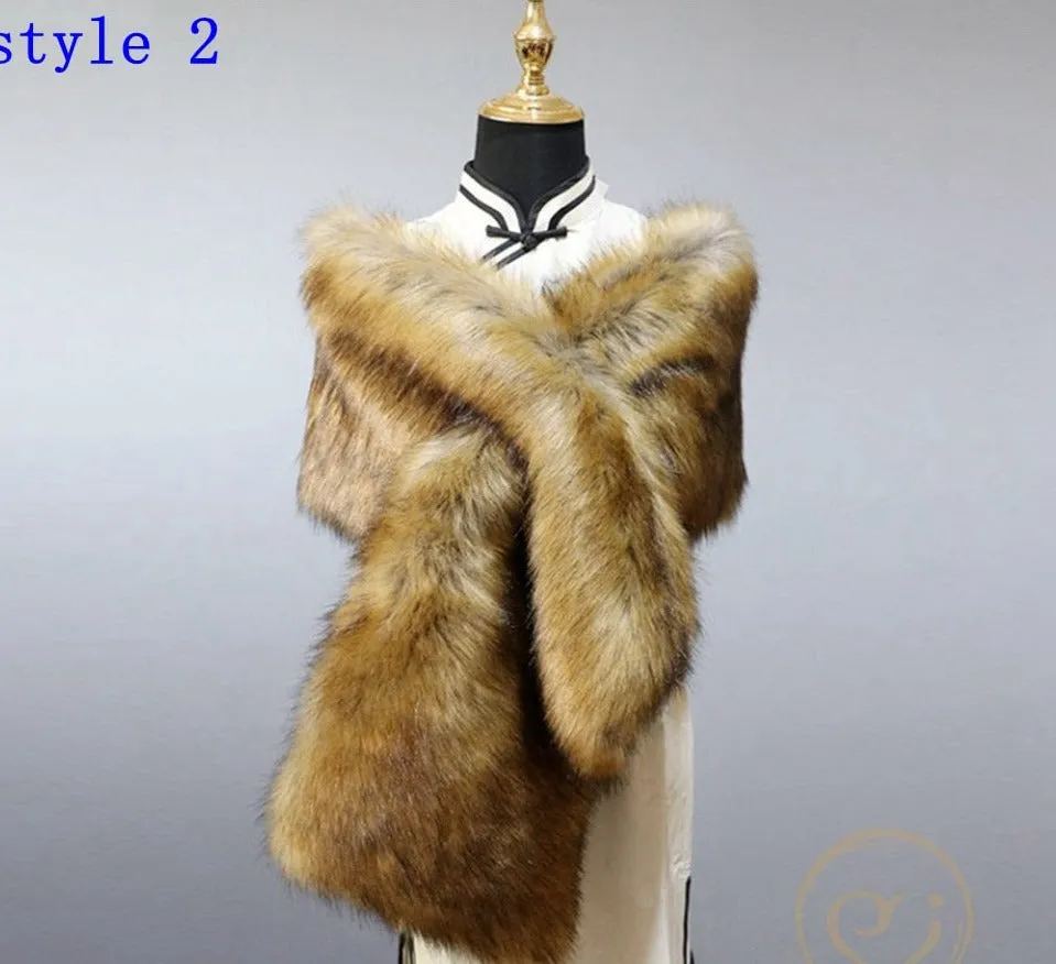 Multiple Colors Faux Fur Wrap Stole Jacket Formal Party Shrug