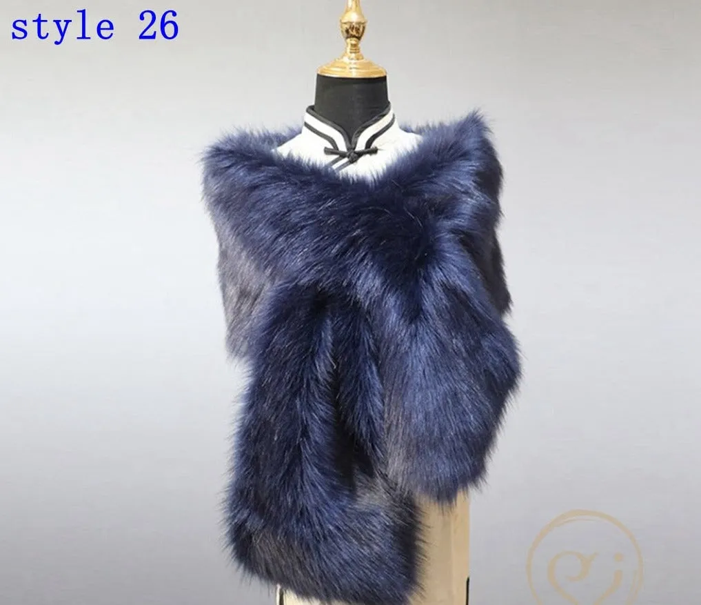 Multiple Colors Faux Fur Wrap Stole Jacket Formal Party Shrug