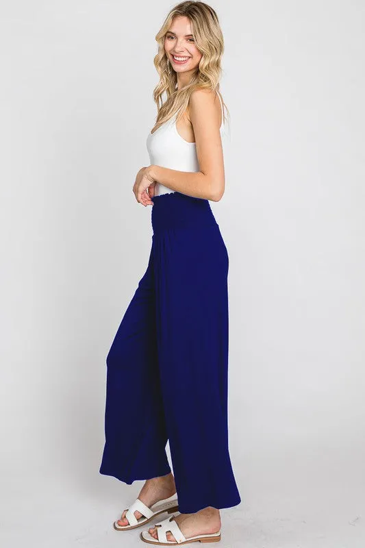 Navy Plus Smocked Wide Leg Pants