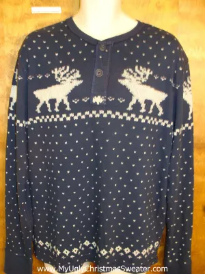 New Mens Polo Reindeer Christmas Jumper Pullover