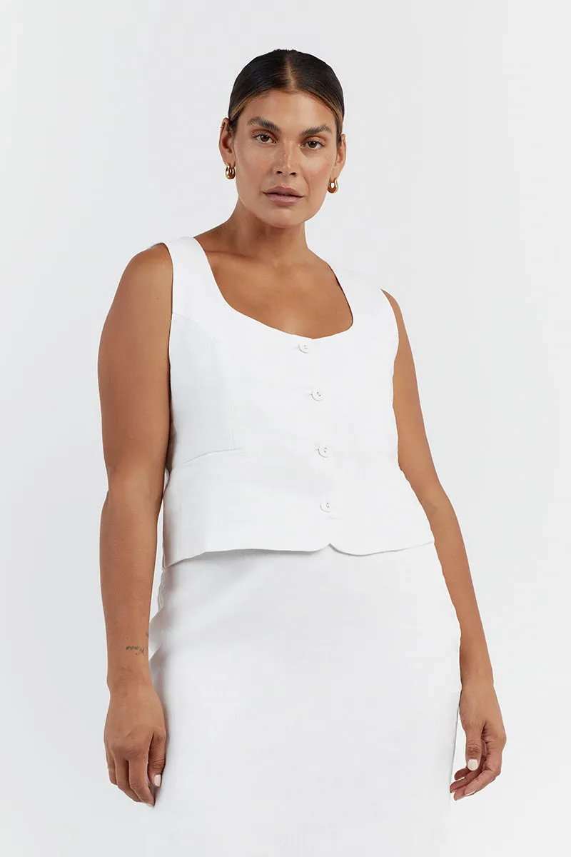 OSCAR WHITE SCOOP NECK LINEN VEST