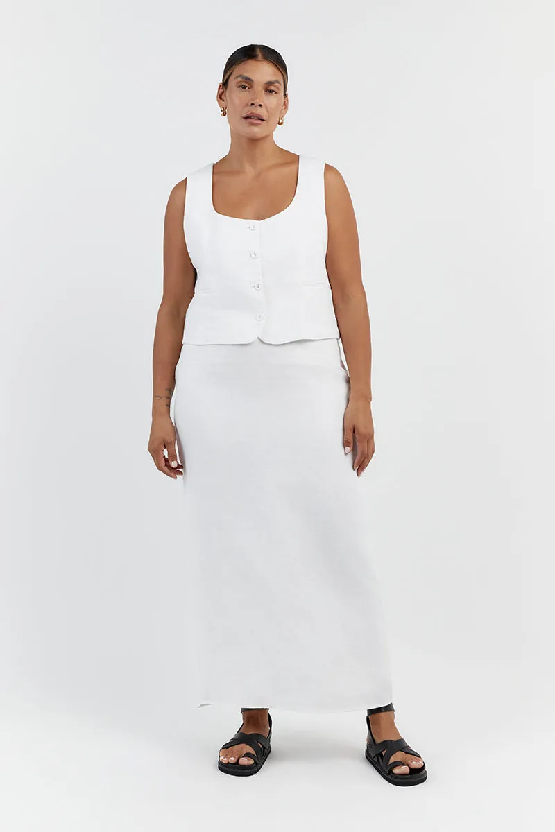 OSCAR WHITE SCOOP NECK LINEN VEST