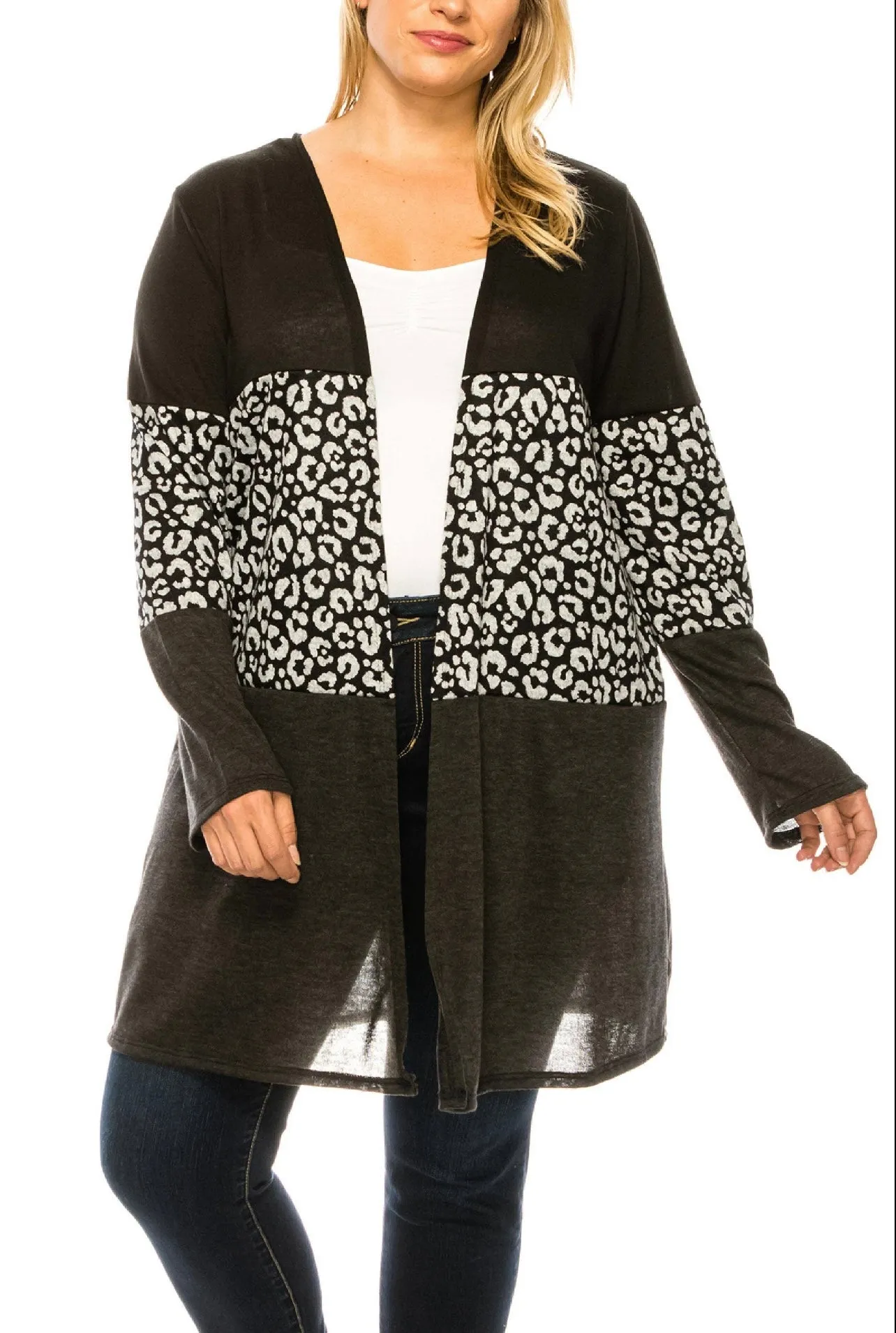 Outerwear - Animal print cardigan, Black/white, Also Plus Size