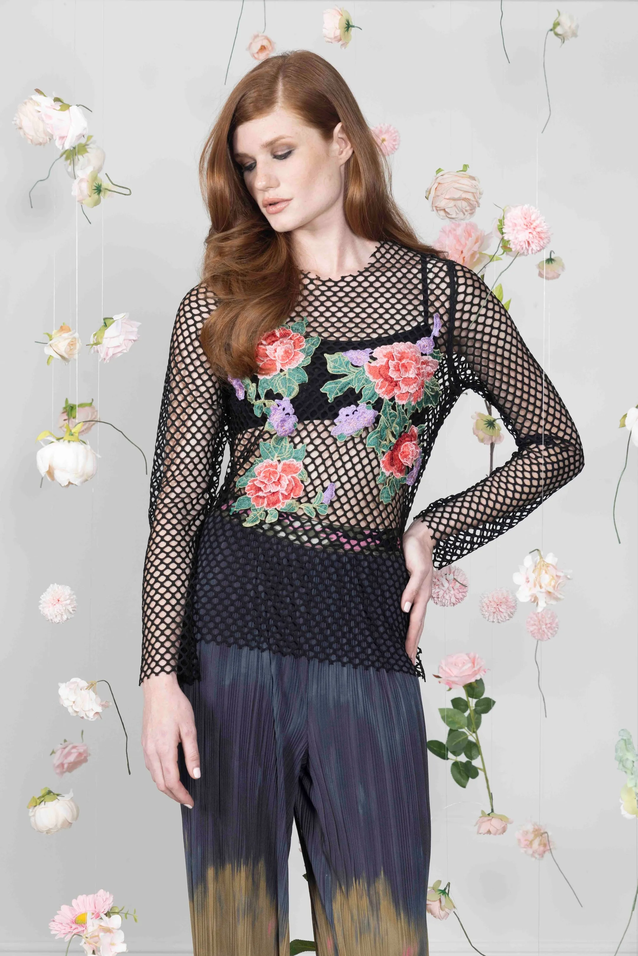 Petit Pois Fishnet Floral Top