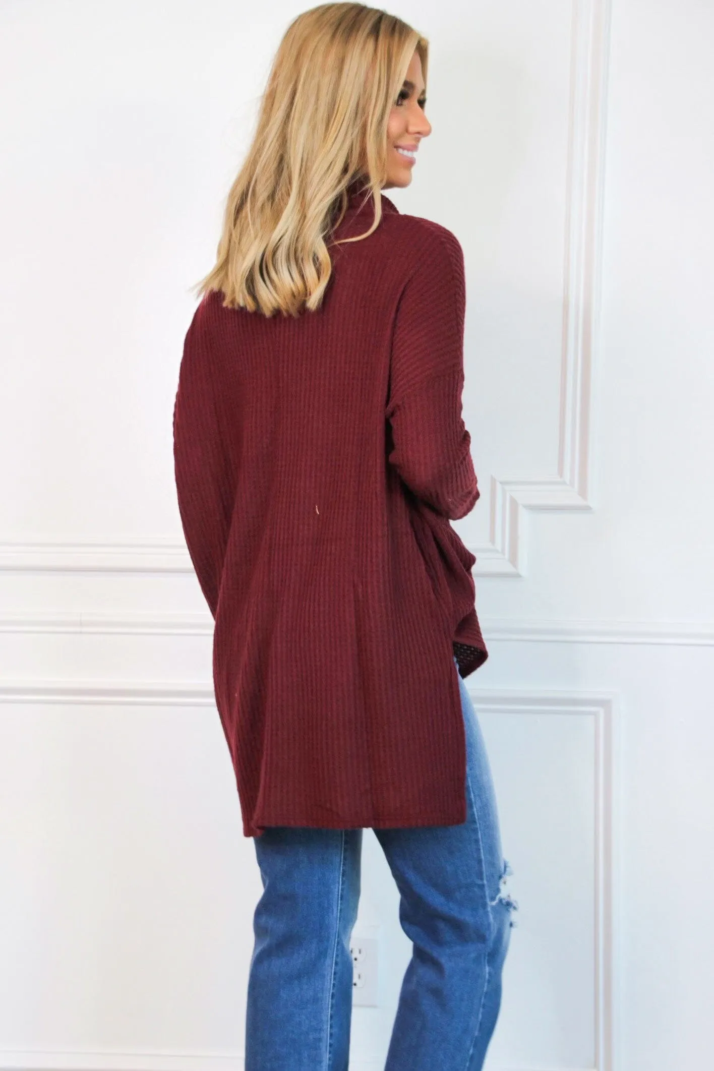 Plain and Simple Oversized Thermal Top: Dark Burgundy